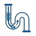 Blue icon showing a cleaning brush removing a clog in a drain pipe, representing Kingdom Air's professional drain cleaning services for homes in Southwest Indiana.