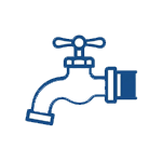 Blue icon of an outdoor spigot, representing Kingdom Air's outdoor faucet and yard hydrant installation services across Southwest Indiana.