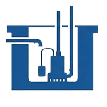 Blue icon depicting a basement sump pump system, representing Kingdom Air's professional sump pump installation and repair for Southwest Indiana.