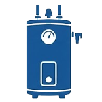 A clean blue icon representing Kingdom Air's water heater repair and installation services in Southern Indiana.