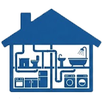 Graphic icon showing the interior of a home with a network of new pipes running throughout, representing Kingdom Air's whole-home or partial-home replumbing services in Southwest Indiana.